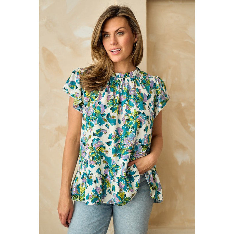 Women's Short Sleeve - Bold Brush Stroke Floral Short Sleeve Top -  - Cultured Cloths Apparel