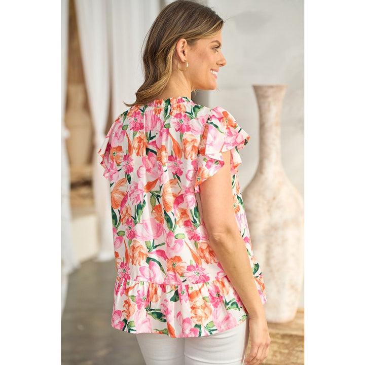 Women's Short Sleeve - Bold Brush Stroke Floral Short Sleeve Top -  - Cultured Cloths Apparel