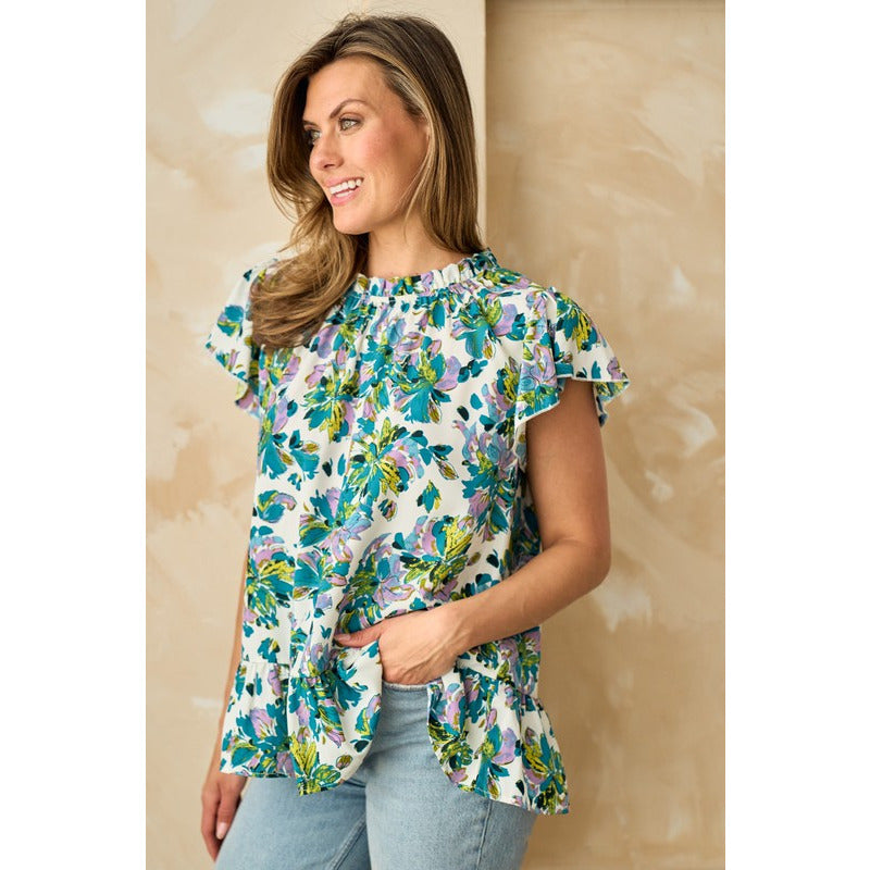 Women's Short Sleeve - Bold Brush Stroke Floral Short Sleeve Top -  - Cultured Cloths Apparel