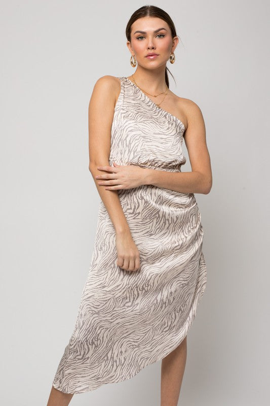  - Sleeveless One shoulder Abstract Print Dress -  - Cultured Cloths Apparel