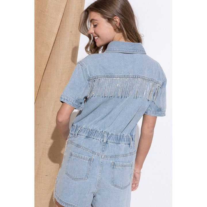 Romper - Washed Denim Overall Romper -  - Cultured Cloths Apparel