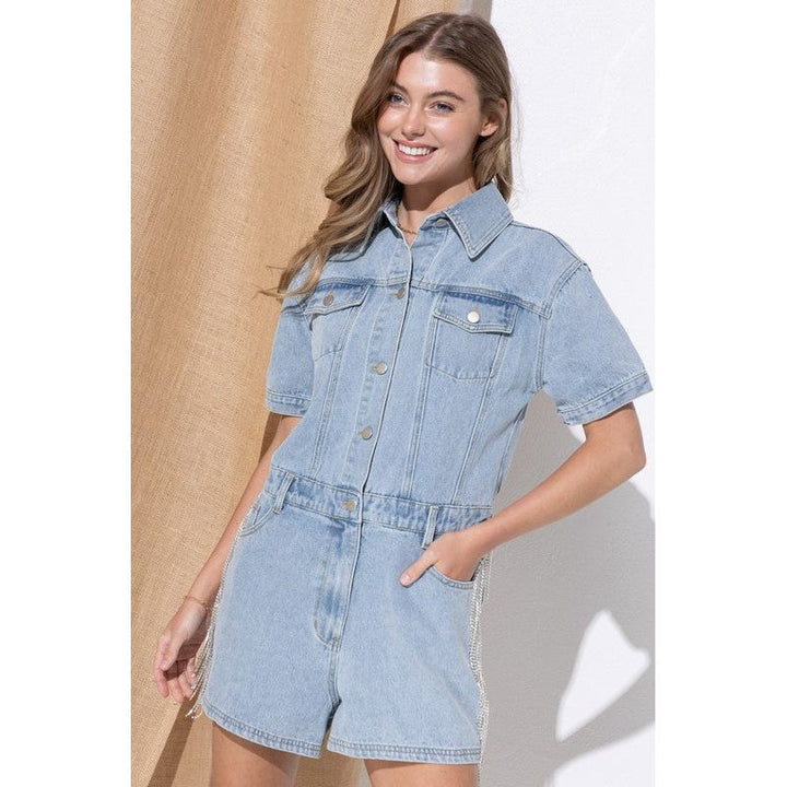 Romper - Washed Denim Overall Romper - Denim - Cultured Cloths Apparel