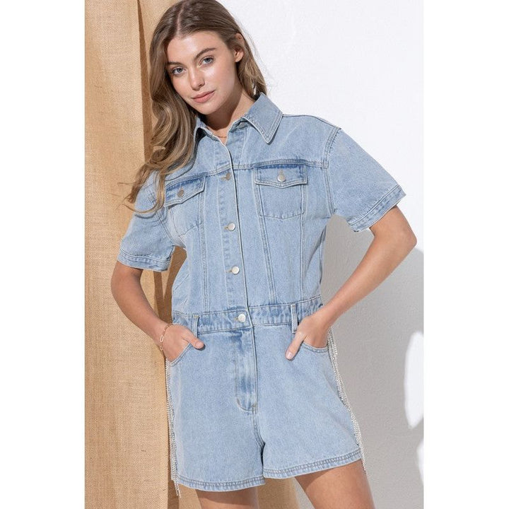 Romper - Washed Denim Overall Romper -  - Cultured Cloths Apparel