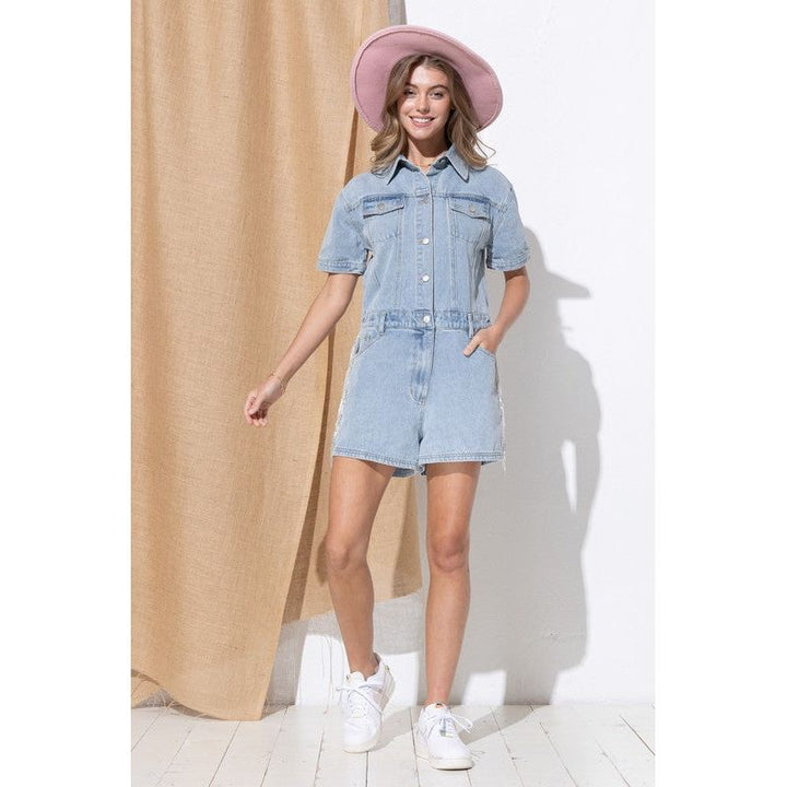 Romper - Washed Denim Overall Romper -  - Cultured Cloths Apparel