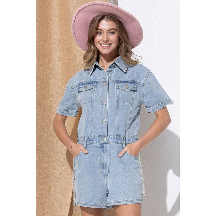 Romper - Washed Denim Overall Romper -  - Cultured Cloths Apparel