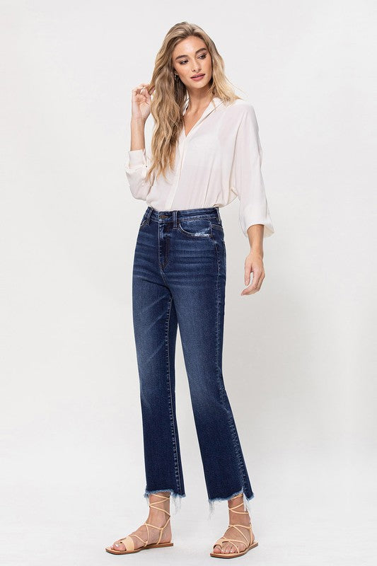 Denim - High Rise Distressed Hem Kick Flare Jeans -  - Cultured Cloths Apparel