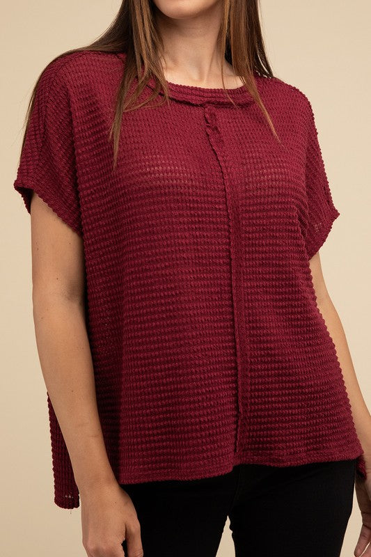 Women's Sweaters - Dolman Short Sleeve Jacquard Sweater - CABERNET - Cultured Cloths Apparel