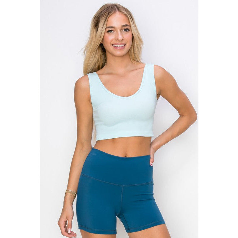 Athleisure - Ribbed Cropped Tank with Reversible Neckline - Baby Blue - Cultured Cloths Apparel