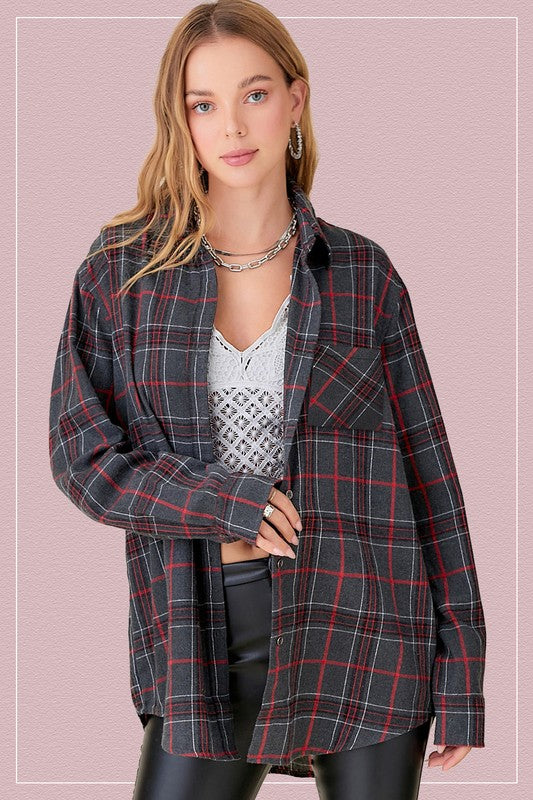 Women's Long Sleeve - Encore Plaid Shirt - GREY - Cultured Cloths Apparel