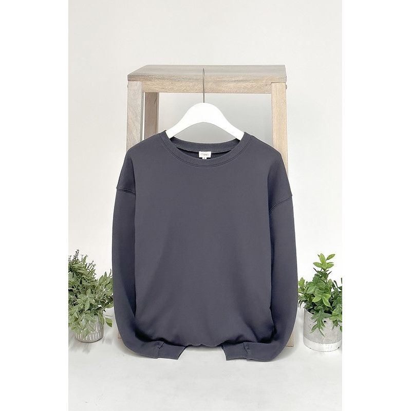 Women's Sweaters - Round Crewneck Basic Sweatshirt - Charcoal - Cultured Cloths Apparel