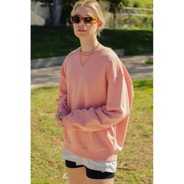 Women's Sweaters - Round Crewneck Basic Sweatshirt - Salmon - Cultured Cloths Apparel