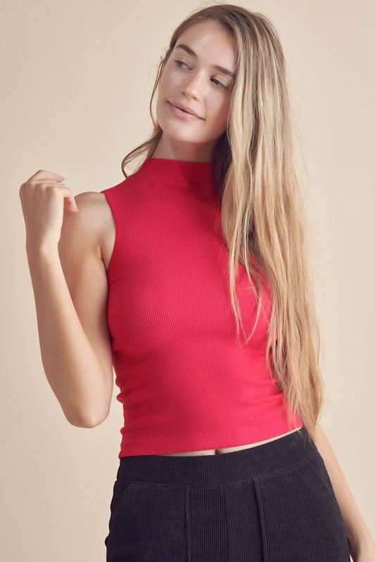 Athleisure - Always Classy Ribbed Mock Neck Tank - Fuchsia - Cultured Cloths Apparel