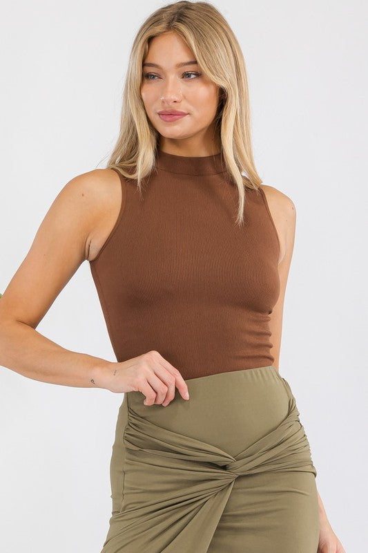 Athleisure - Always Classy Ribbed Mock Neck Tank - Coffee - Cultured Cloths Apparel