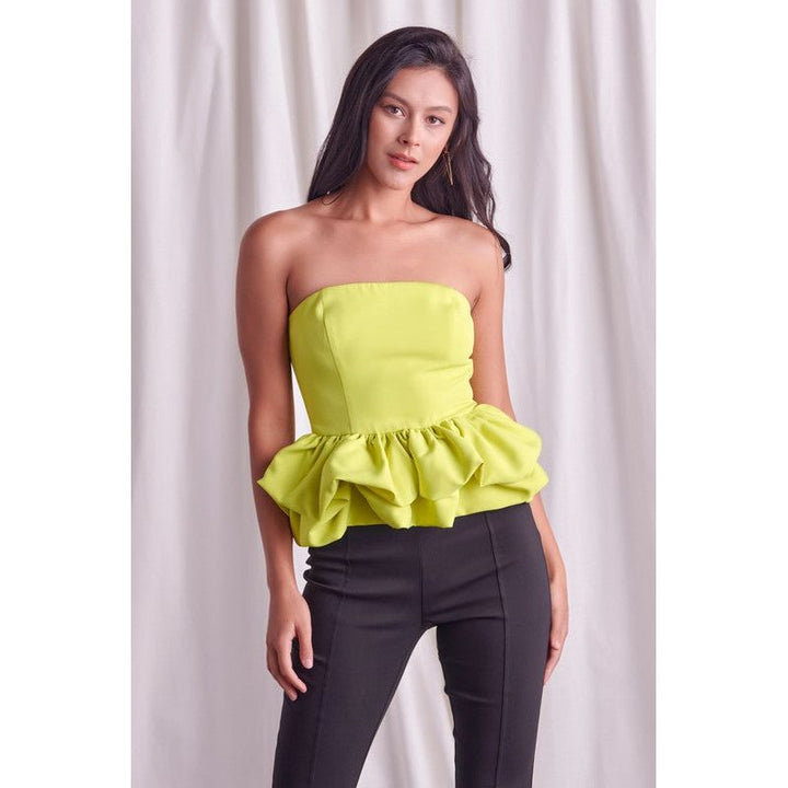 Women's Sleeveless - Off Shoulder Ruffle Top - LIME - Cultured Cloths Apparel