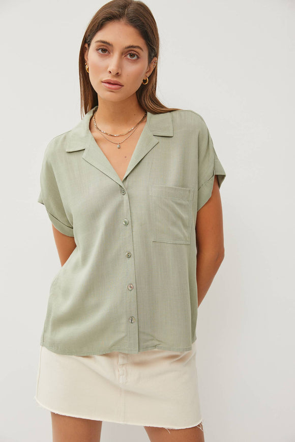 Women's Short Sleeve - V-NECK COLLARED SHORT SLEEVE BUTTON DOWN SHIRT -  - Cultured Cloths Apparel