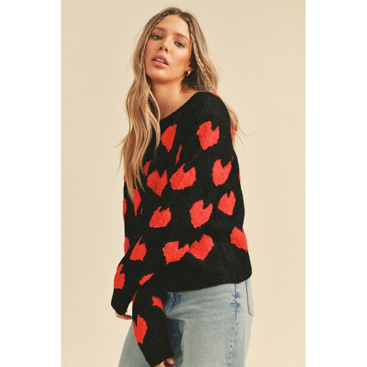 Women's Sweaters - Fuzzy Heart Sweater Top - Black - Cultured Cloths Apparel