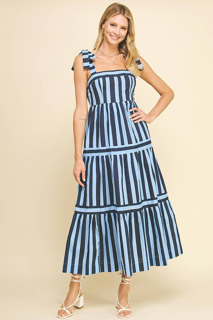 Women's Dresses - STRIPE TIERED MAXI DRESS - - Cultured Cloths Apparel