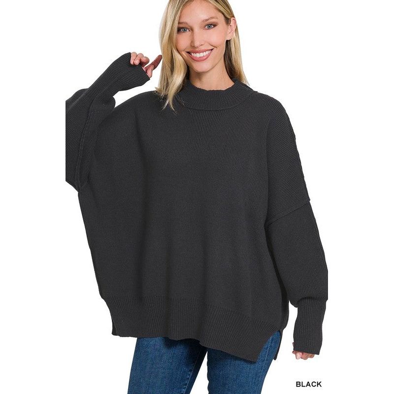 Women's Sweaters - SIDE SLIT OVERSIZED SWEATER -  - Cultured Cloths Apparel