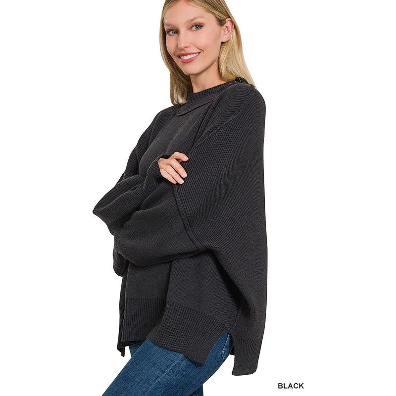 Women's Sweaters - SIDE SLIT OVERSIZED SWEATER -  - Cultured Cloths Apparel