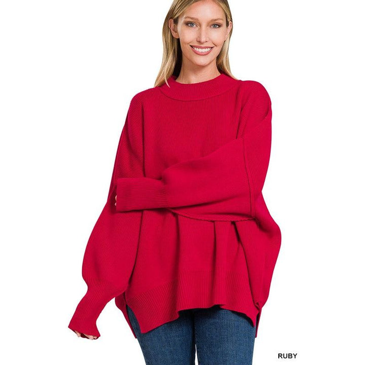 Women's Sweaters - SIDE SLIT OVERSIZED SWEATER -  - Cultured Cloths Apparel