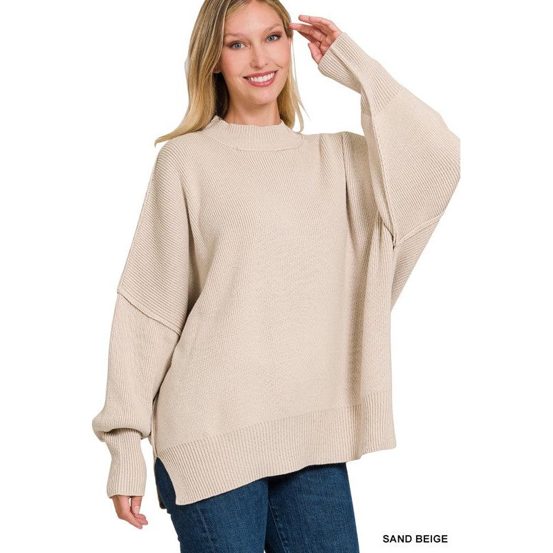 Women's Sweaters - SIDE SLIT OVERSIZED SWEATER -  - Cultured Cloths Apparel