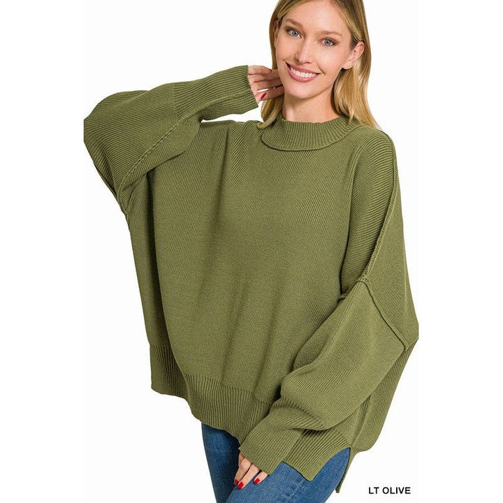 Women's Sweaters - SIDE SLIT OVERSIZED SWEATER -  - Cultured Cloths Apparel