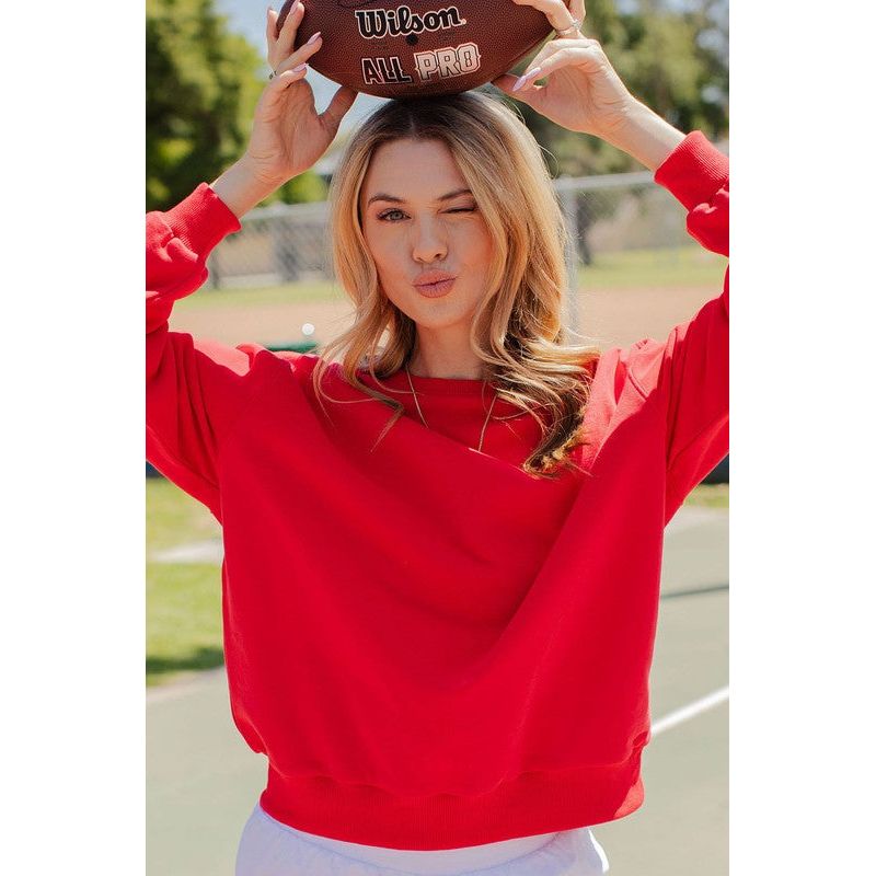 Women's Sweaters - Round Crewneck Basic Sweatshirt - Ruby Red - Cultured Cloths Apparel