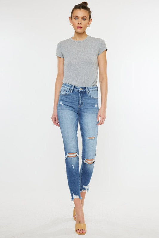 Denim - High Rise Fray Hem Ankle Skinny Jeans -  - Cultured Cloths Apparel