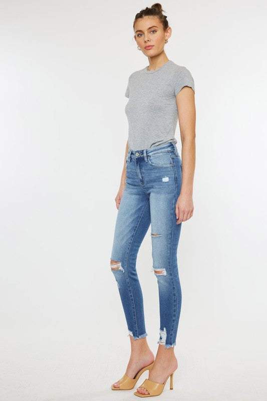 Denim - High Rise Fray Hem Ankle Skinny Jeans -  - Cultured Cloths Apparel