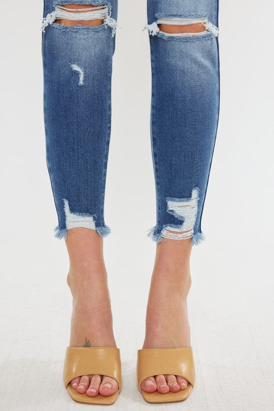 Denim - High Rise Fray Hem Ankle Skinny Jeans -  - Cultured Cloths Apparel