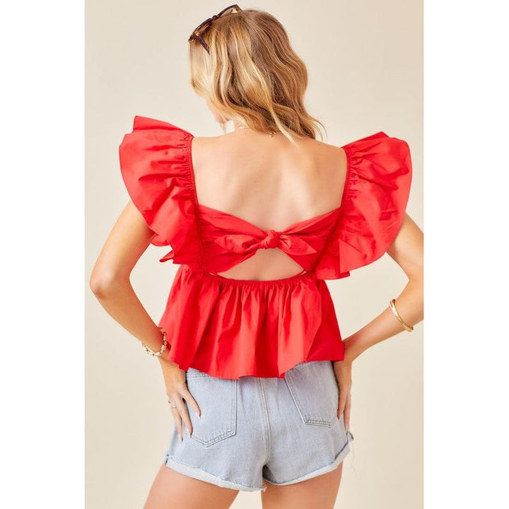 Women's Short Sleeve - Tie Back Ruffle Sleeve Babydoll Top -  - Cultured Cloths Apparel