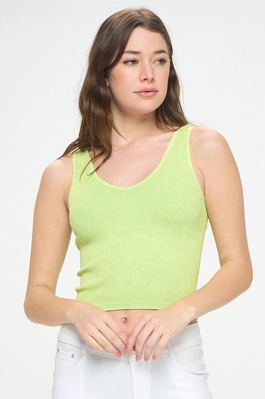 Athleisure - Seamless Reversible Stonewashed Ribbed Tank - Green - Cultured Cloths Apparel