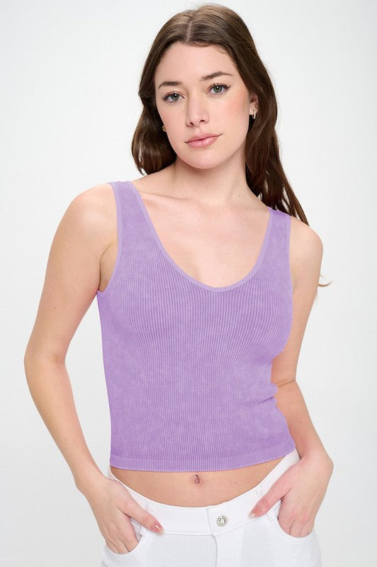 Athleisure - Seamless Reversible Stonewashed Ribbed Tank - lavender - Cultured Cloths Apparel