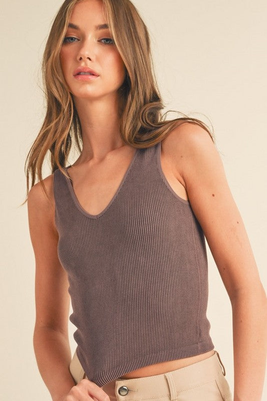 Athleisure - Seamless Reversible Stonewashed Ribbed Tank - Brown - Cultured Cloths Apparel