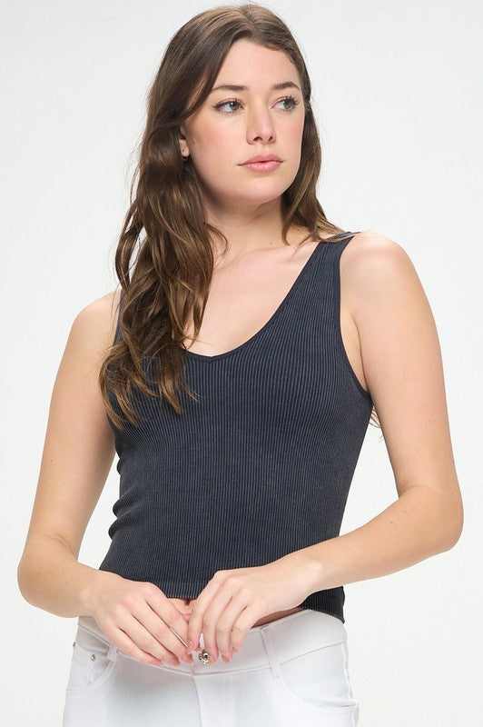 Athleisure - Seamless Reversible Stonewashed Ribbed Tank - Black - Cultured Cloths Apparel