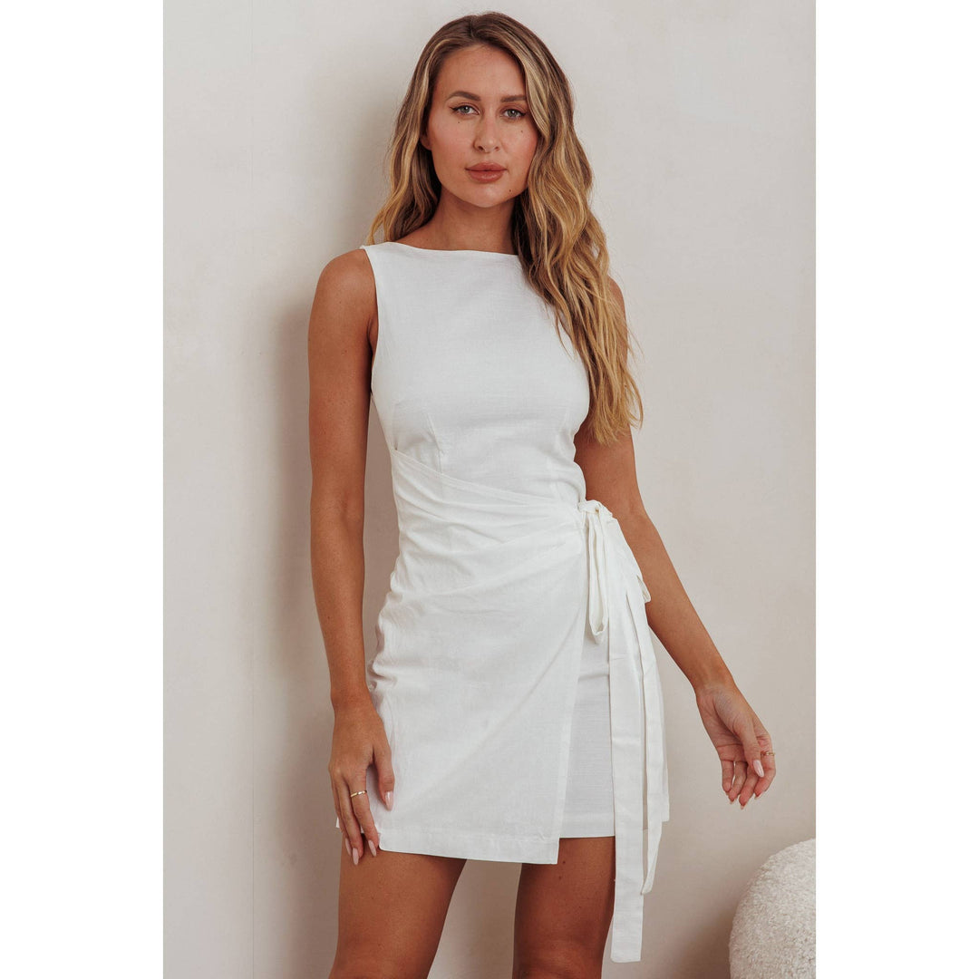 Women's Dresses - BOAT NECKLINE WRAP MINI DRESS - - Cultured Cloths Apparel