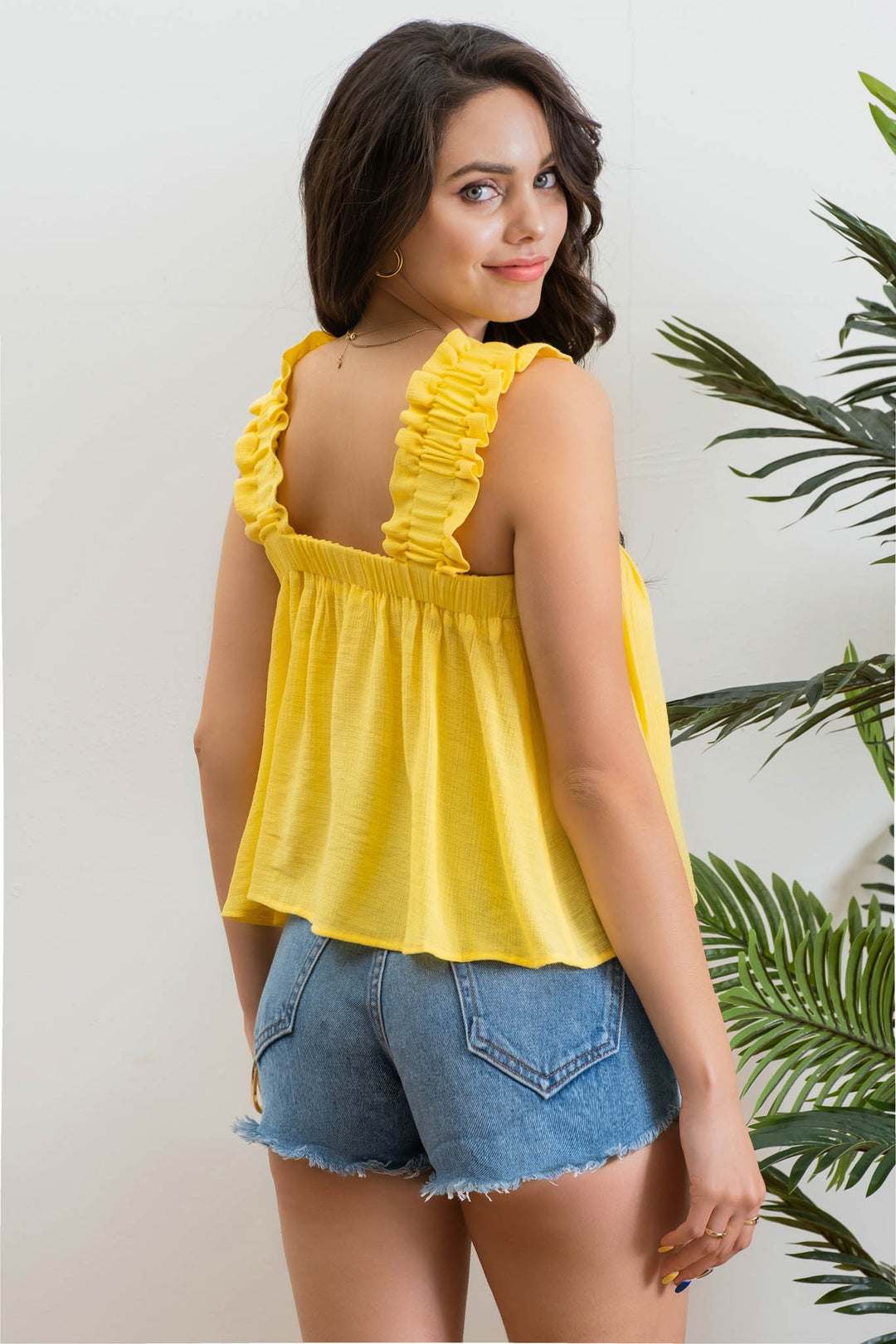 Women's Sleeveless - Sleeveless Square Neckline Ruffled Top -  - Cultured Cloths Apparel