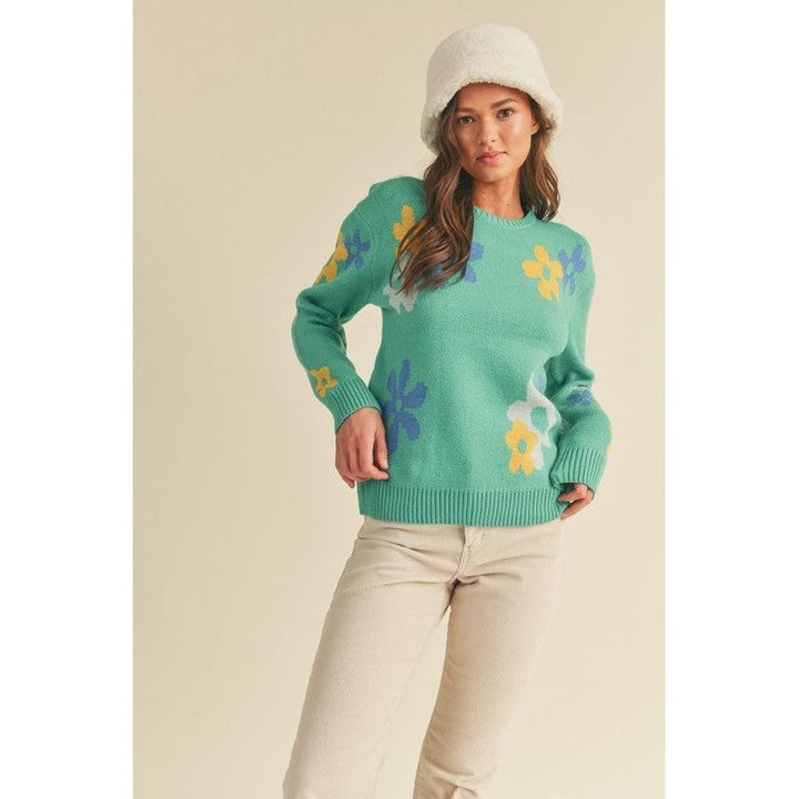 Women's Sweaters - Floral Print Knit Sweater -  - Cultured Cloths Apparel