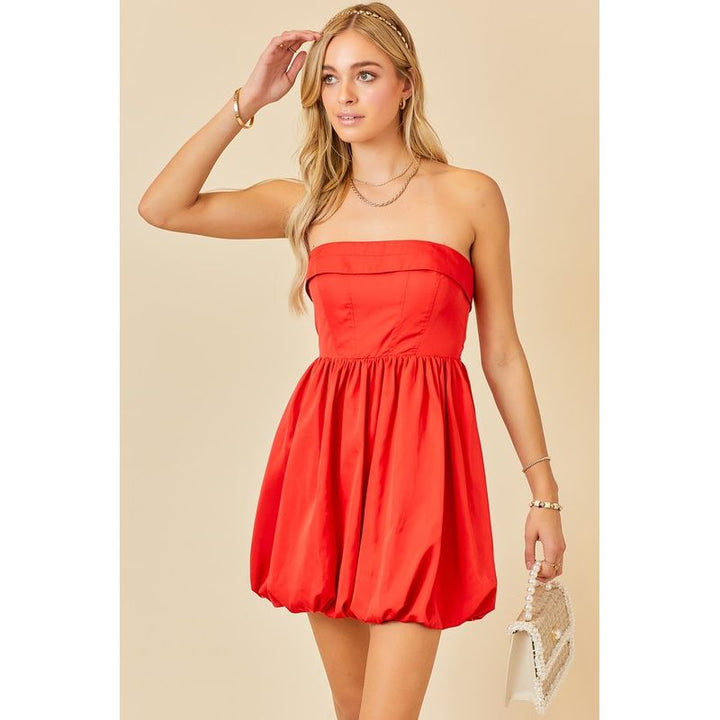 Women's Dresses - Strapless Bubble Hem Mini Dress -  - Cultured Cloths Apparel