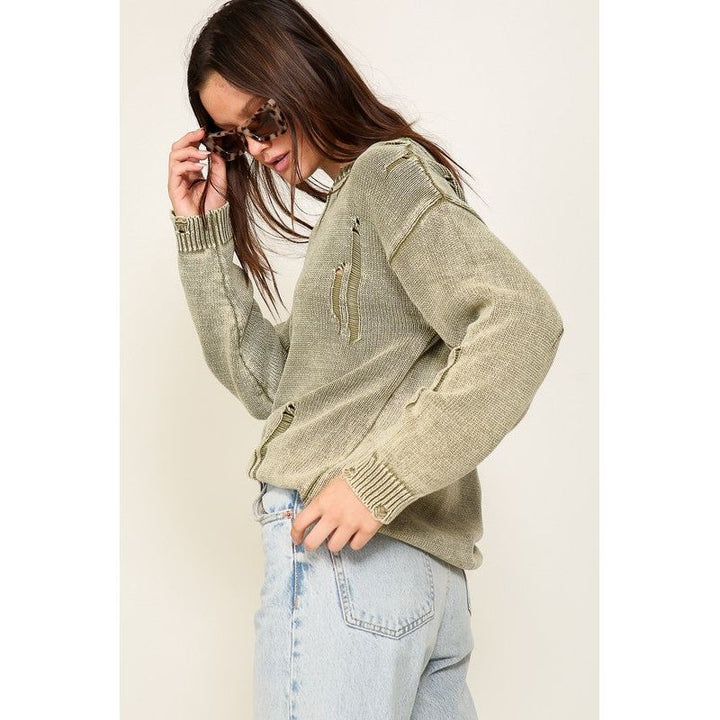 Women's Sweaters - Mineral Wash Distressed Sweater -  - Cultured Cloths Apparel