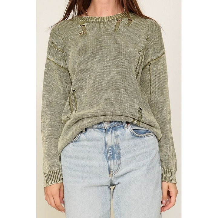 Women's Sweaters - Mineral Wash Distressed Sweater -  - Cultured Cloths Apparel