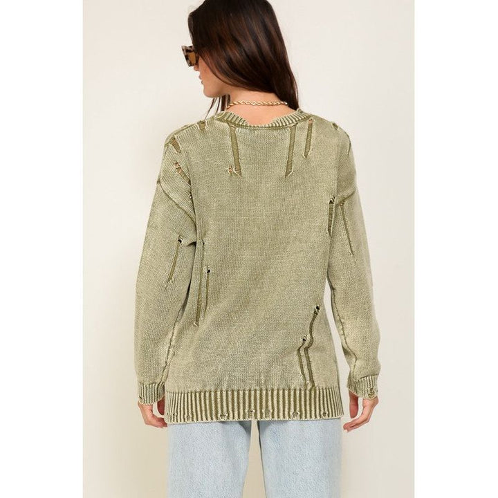 Women's Sweaters - Mineral Wash Distressed Sweater -  - Cultured Cloths Apparel