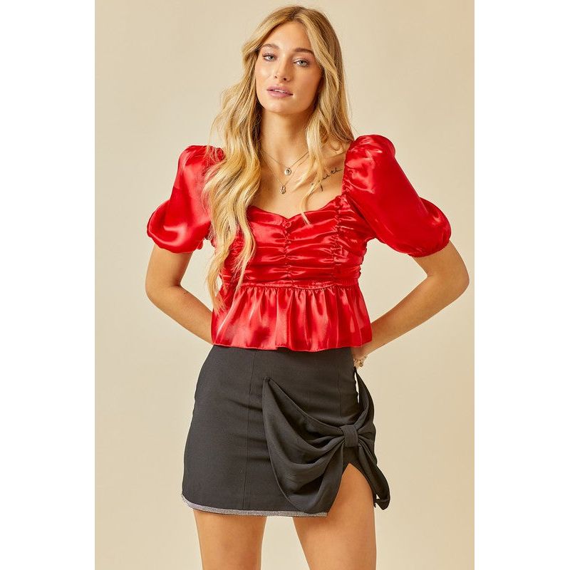 Women's Short Sleeve - Ruched Detail Sheen Crop Top -  - Cultured Cloths Apparel