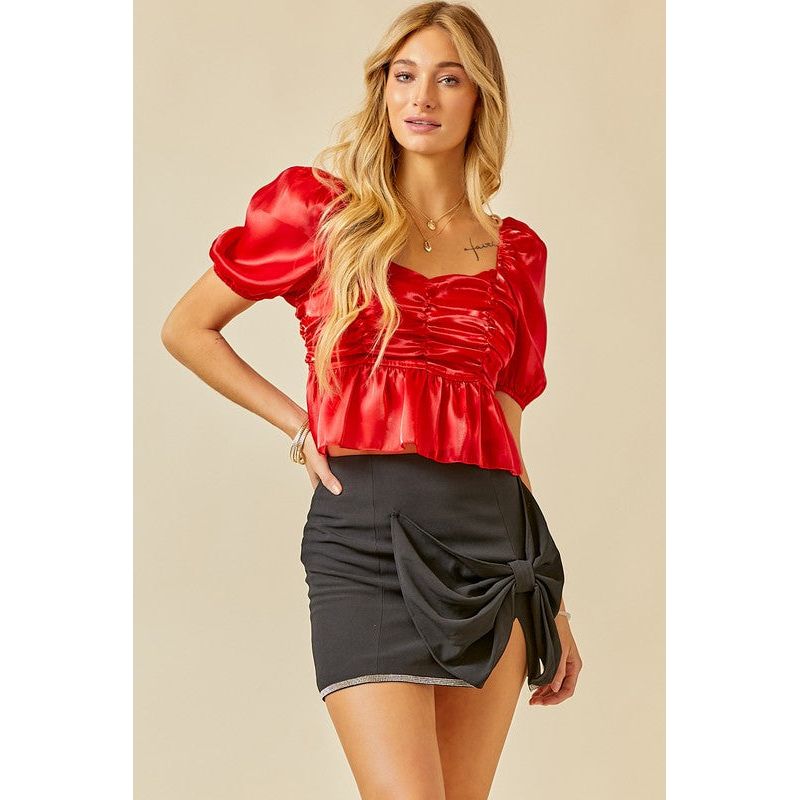 Women's Short Sleeve - Ruched Detail Sheen Crop Top -  - Cultured Cloths Apparel