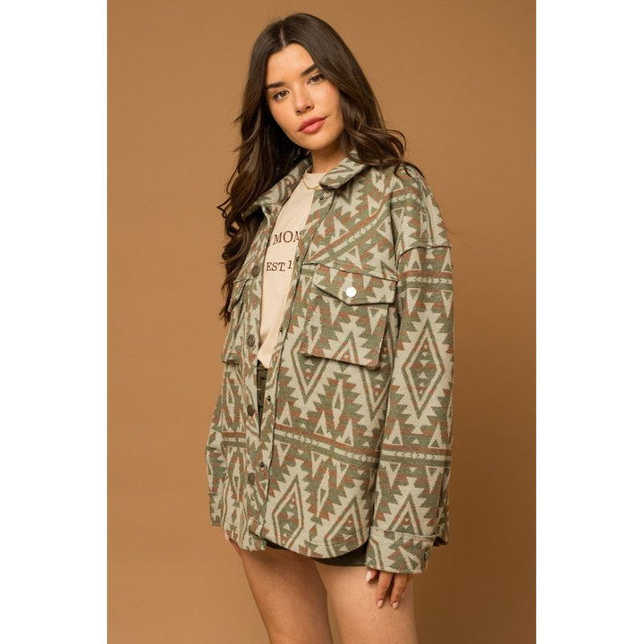 Outerwear - 3D Pocket Aztec Print Shacket -  - Cultured Cloths Apparel