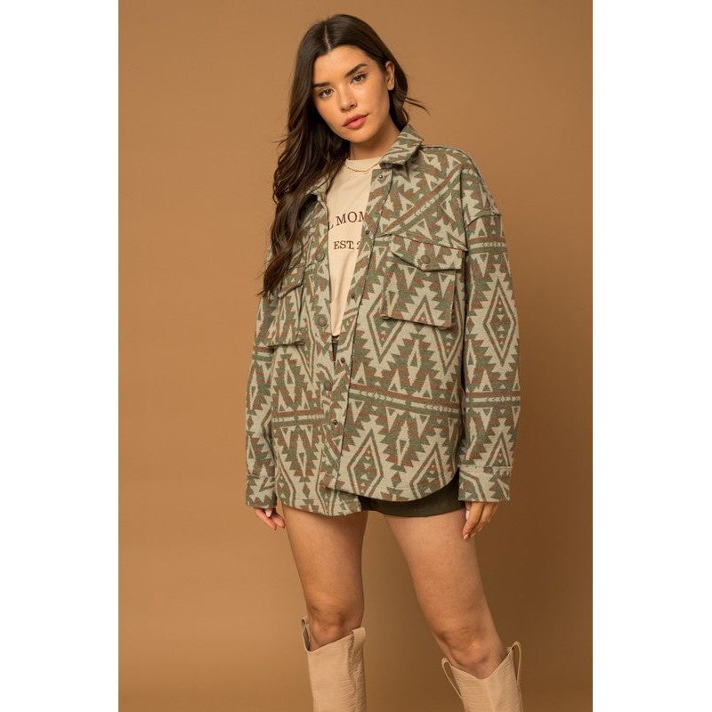 Outerwear - 3D Pocket Aztec Print Shacket -  - Cultured Cloths Apparel