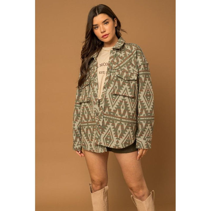 Outerwear - 3D Pocket Aztec Print Shacket -  - Cultured Cloths Apparel