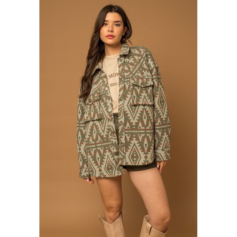 Outerwear - 3D Pocket Aztec Print Shacket -  - Cultured Cloths Apparel