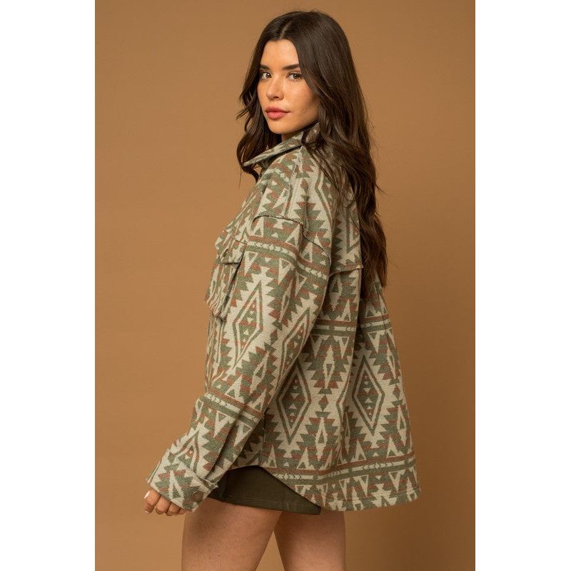 Outerwear - 3D Pocket Aztec Print Shacket -  - Cultured Cloths Apparel