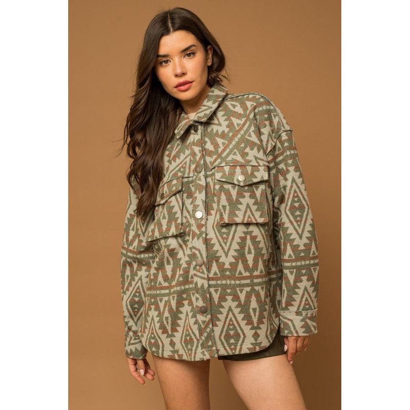 Outerwear - 3D Pocket Aztec Print Shacket -  - Cultured Cloths Apparel